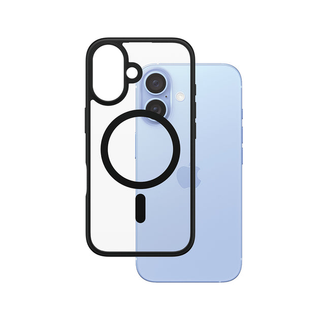 Husa de protectie PanzerGlass® HardCase Black MagSafe & Frame Series compatibil cu iPhone 16, Transparent