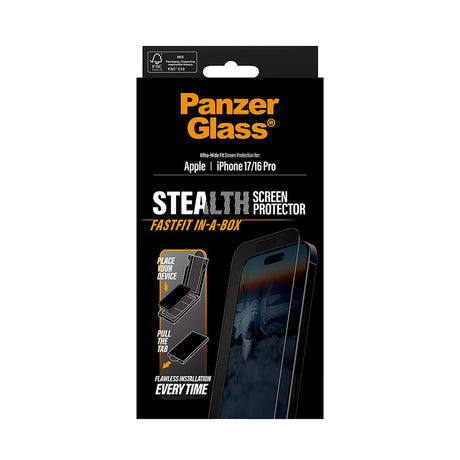 Folie de protectie PanzerGlass® Ultra-Wide Fit Stealth w. FASTFIT IN-A-BOX compatibil cu iPhone 17 / iPhone 16 Pro, Negru