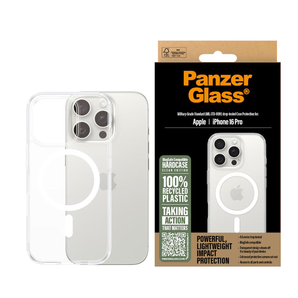Husa de protectie PanzerGlass® HardCase White MagSafe Series compatibil cu iPhone 16 Pro, Transparent
