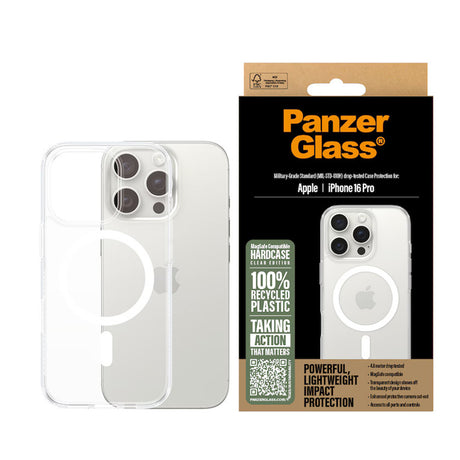 Husa de protectie PanzerGlass® HardCase White MagSafe Series compatibil cu iPhone 16 Pro, Transparent