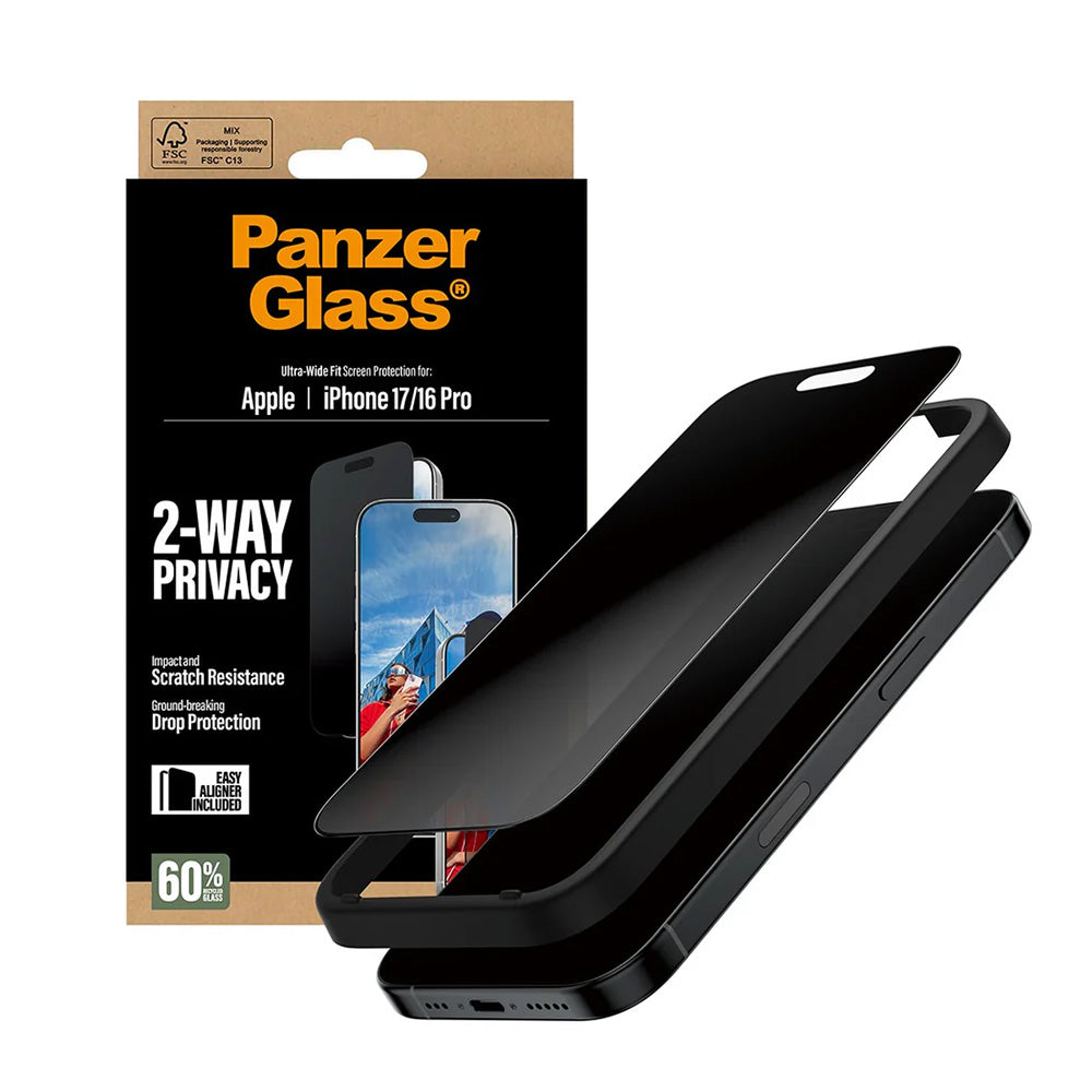 Folie de protectie PanzerGlass® Ultra-Wide Fit 2-Way Privacy w. EasyAligner compatibil cu iPhone 17 / iPhone 16 Pro, Negru