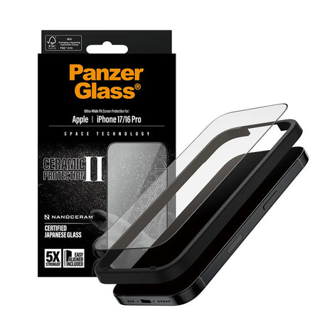 Folie de protectie PanzerGlass® Ultra-Wide Fit Ceramic II w. EasyAligner compatibil cu iPhone 17 / iPhone 16 Pro, Negru
