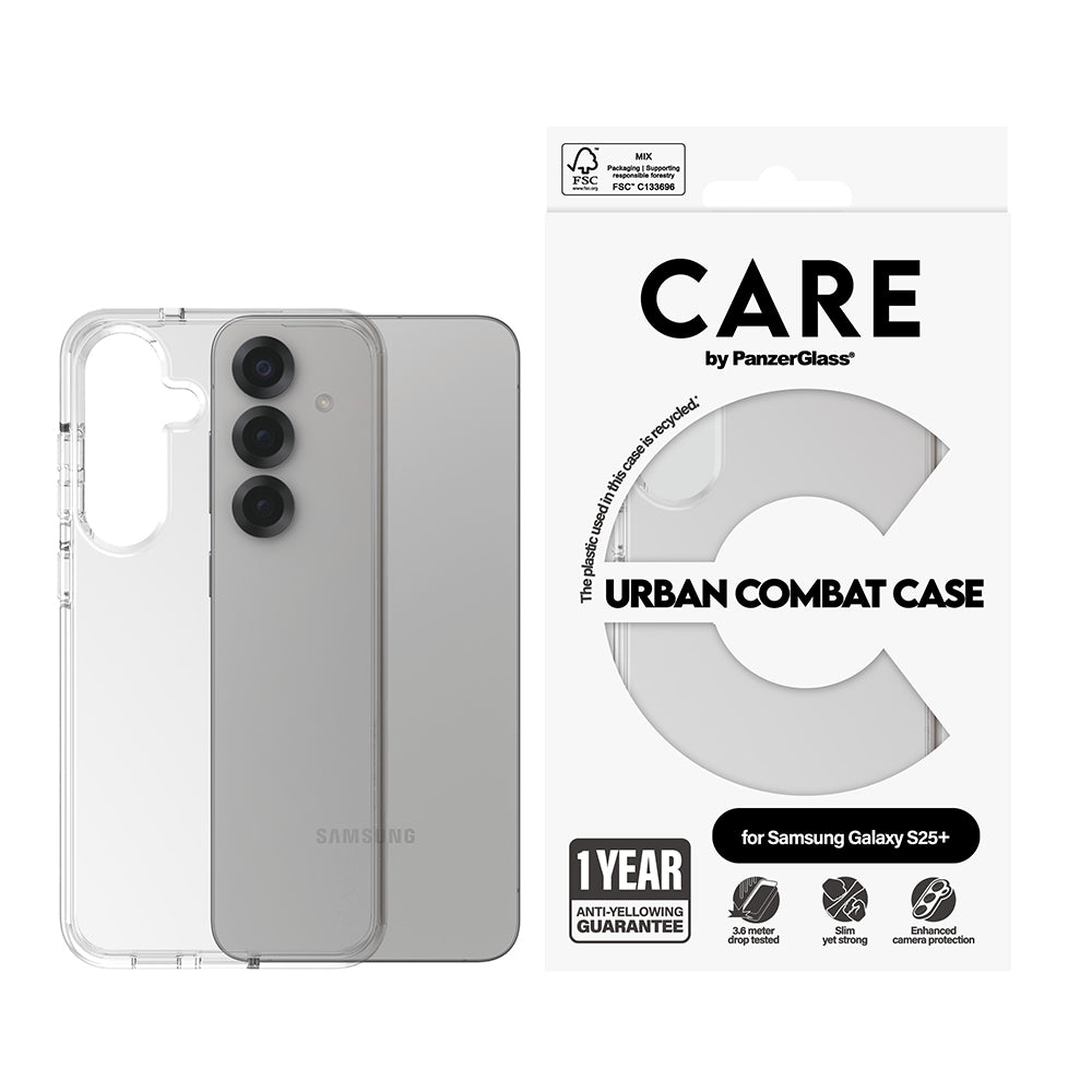 Husa de protectie PanzerGlass® CARE Flagship Urban Combat compatibil cu Samsung Galaxy S25 Plus, Transparent