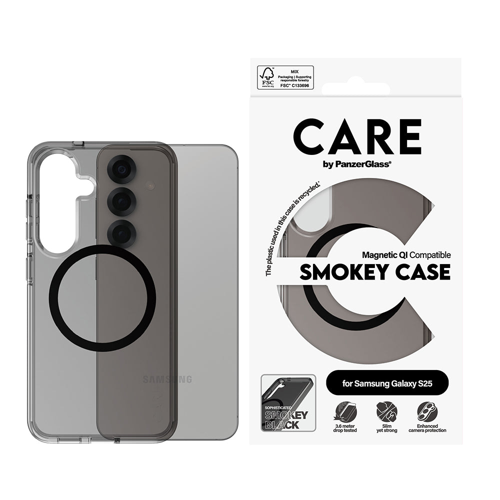 Husa de protectie PanzerGlass® CARE Flagship Urban Combat Black Qi Compatible compatibil cu Samsung Galaxy S25, Smokey