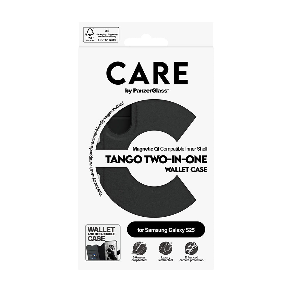 Husa de protectie PanzerGlass® CARE Feature Tango Two-in-One Wallet compatibil cu Samsung Galaxy S25, Negru