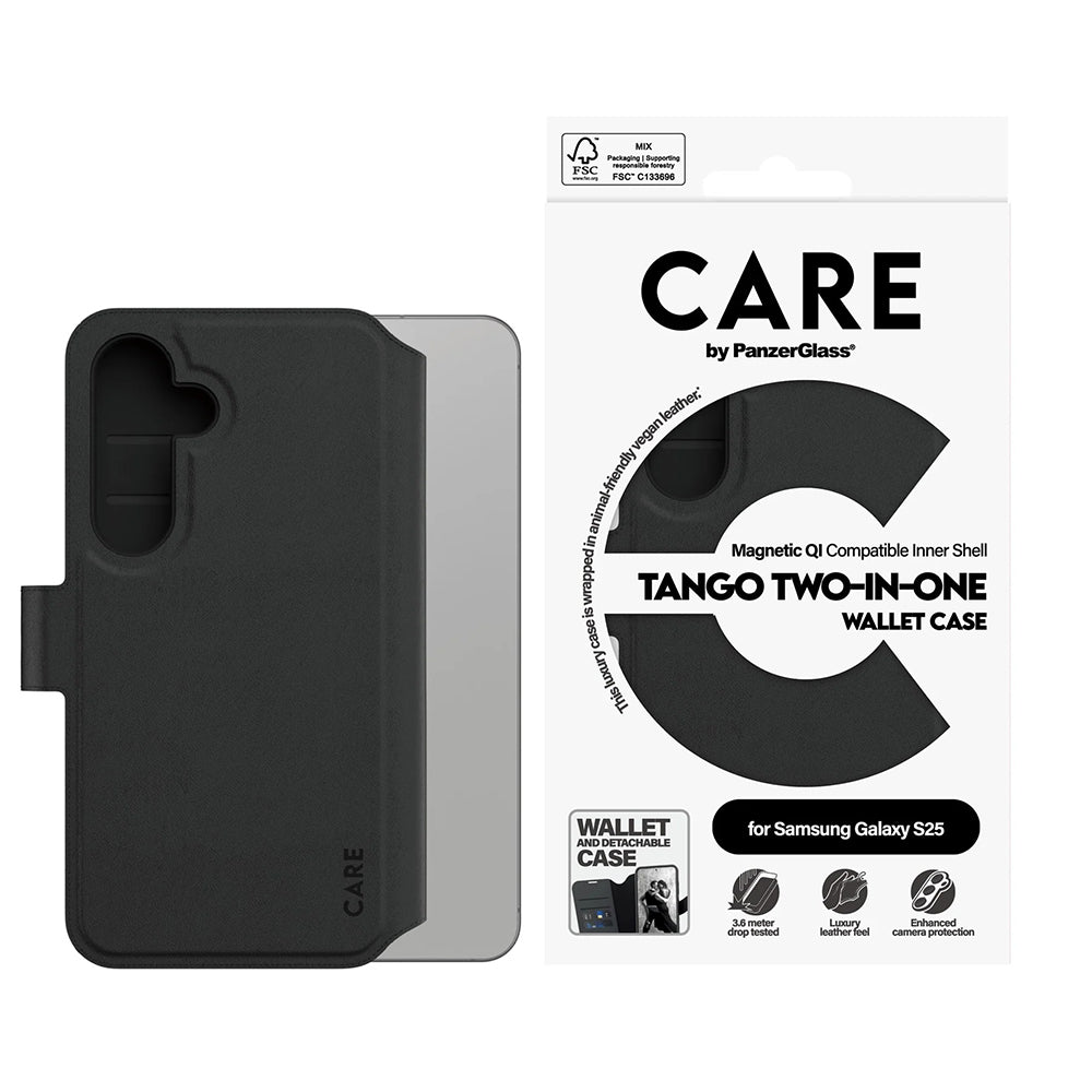 Husa de protectie PanzerGlass® CARE Feature Tango Two-in-One Wallet compatibil cu Samsung Galaxy S25, Negru