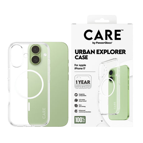 Husa de protectie PanzerGlass® CARE Flagship Urban Explorer White MagSafe compatibil cu iPhone 17, Transparent