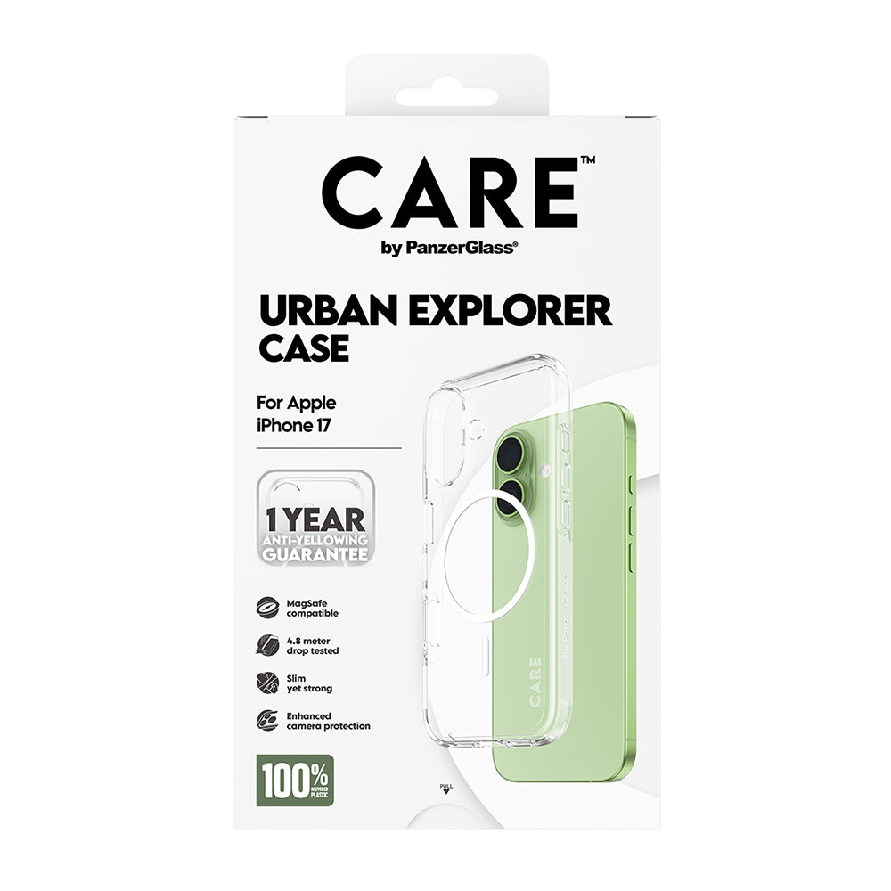 Husa de protectie PanzerGlass® CARE Flagship Urban Explorer White MagSafe compatibil cu iPhone 17, Transparent