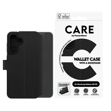 Husa de protectie PanzerGlass® CARE Feature Kickstand Wallet compatibil cu Samsung Galaxy A36 5G, Negru