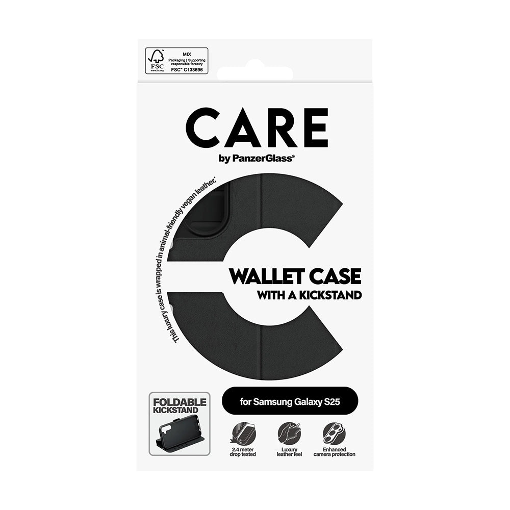 Husa de protectie PanzerGlass® CARE Feature Kickstand Wallet compatibil cu Samsung Galaxy S25, Negru