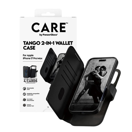 Husa de protectie PanzerGlass® CARE Feature MagSafe Tango Two-in-One Wallet compatibil cu iPhone 17 Pro Max, Negru