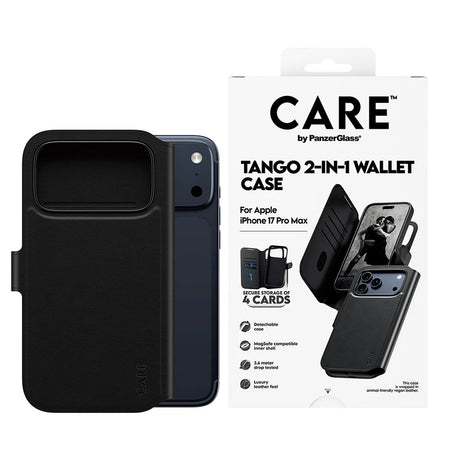 Husa de protectie PanzerGlass® CARE Feature MagSafe Tango Two-in-One Wallet compatibil cu iPhone 17 Pro Max, Negru