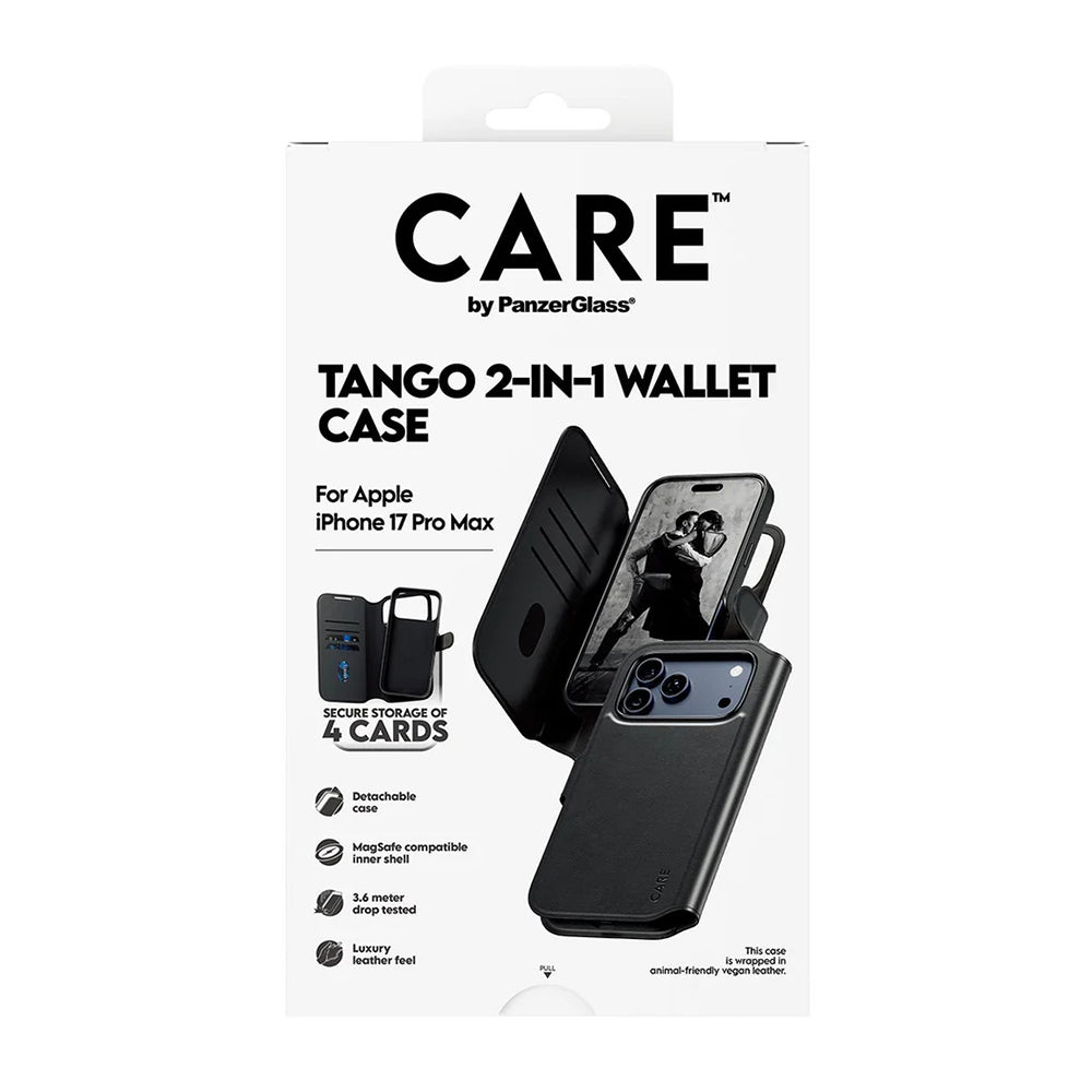 Husa de protectie PanzerGlass® CARE Feature MagSafe Tango Two-in-One Wallet compatibil cu iPhone 17 Pro Max, Negru