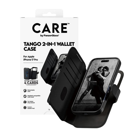 Husa de protectie PanzerGlass® CARE Feature MagSafe Tango Two-in-One Wallet compatibil cu iPhone 17 Pro, Negru