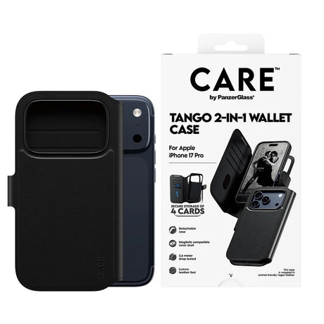 Husa de protectie PanzerGlass® CARE Feature MagSafe Tango Two-in-One Wallet compatibil cu iPhone 17 Pro, Negru