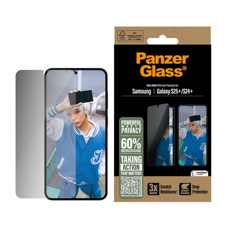 Folie de protectie PanzerGlass® Ultra-Wide Fit Privacy compatibil cu Samsung Galaxy S25 Plus / S24 Plus, Transparent
