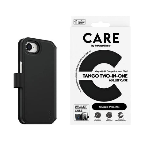 Husa de protectie PanzerGlass® CARE Feature Tango Two-in-One Wallet compatibil cu iPhone 16e / iPhone 17e, Negru