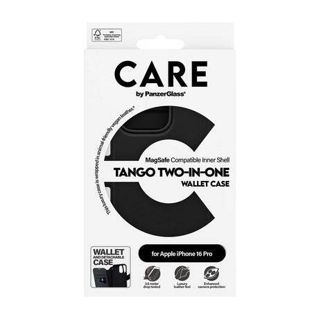 Husa de protectie PanzerGlass® CARE Feature MagSafe Tango Two-in-One Wallet compatibil cu iPhone 16 Pro, Negru