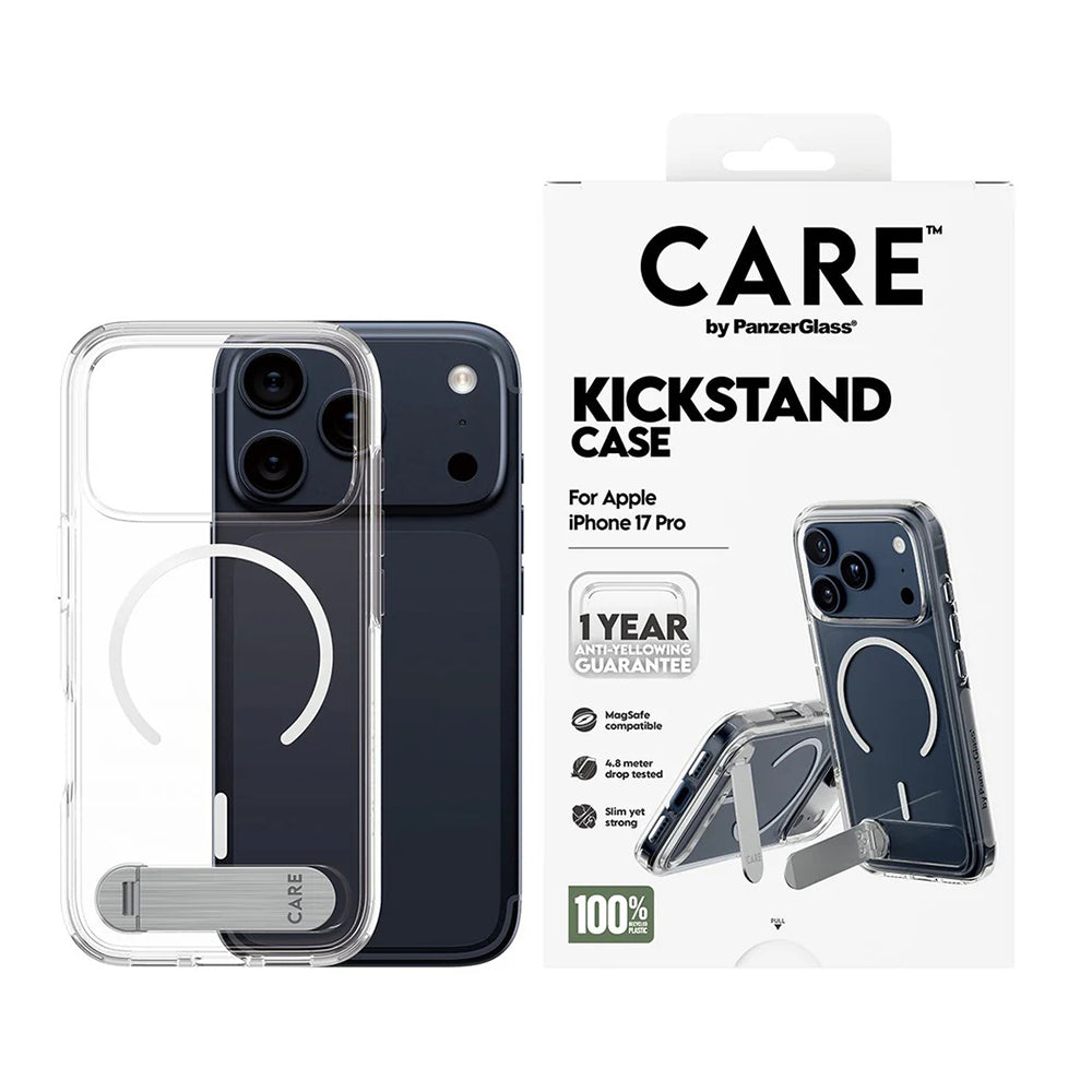 Husa de protectie PanzerGlass® CARE Feature Kickstand MagSafe compatibil cu iPhone 17 Pro, Transparent