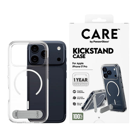 Husa de protectie PanzerGlass® CARE Feature Kickstand MagSafe compatibil cu iPhone 17 Pro, Transparent