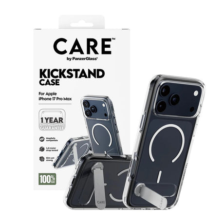 Husa de protectie PanzerGlass® CARE Feature Kickstand MagSafe compatibil cu iPhone 17 Pro Max, Transparent
