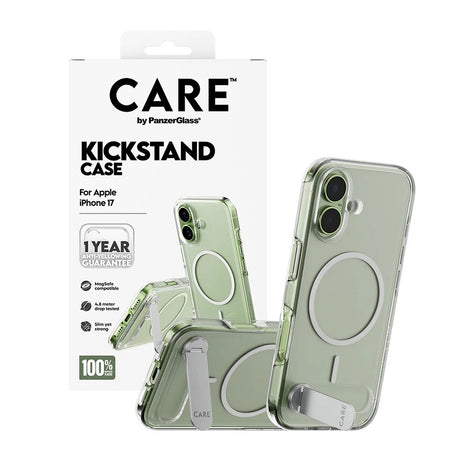Husa de protectie PanzerGlass® CARE Feature Kickstand MagSafe compatibil cu iPhone 17, Transparent