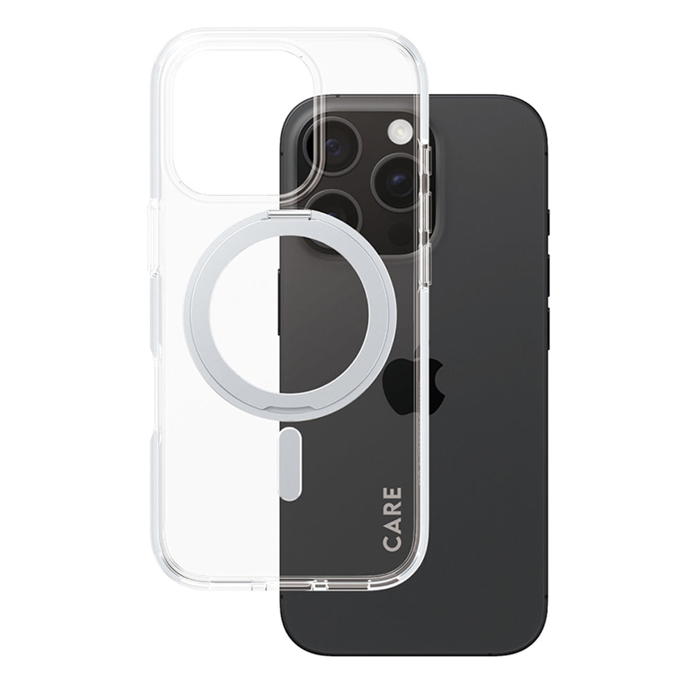 Husa de protectie PanzerGlass® CARE Feature Silver Kickstand & MagSafe compatibil cu iPhone 16 Pro, Transparent