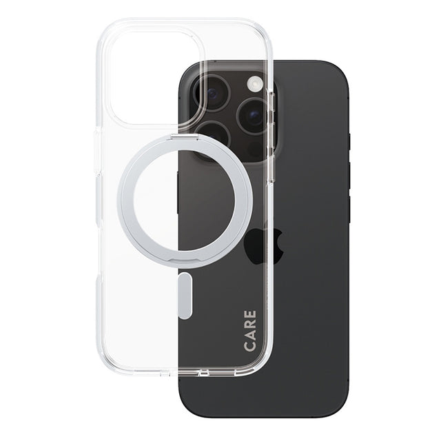 Husa de protectie PanzerGlass® CARE Feature Silver Kickstand & MagSafe compatibil cu iPhone 16 Pro, Transparent