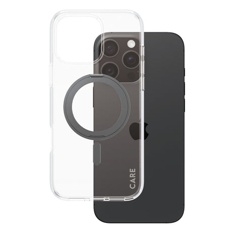 Husa de protectie PanzerGlass® CARE Feature Black Kickstand & MagSafe compatibil cu iPhone 16 Pro Max, Transparent