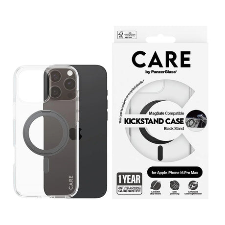 Husa de protectie PanzerGlass® CARE Feature Black Kickstand & MagSafe compatibil cu iPhone 16 Pro Max, Transparent