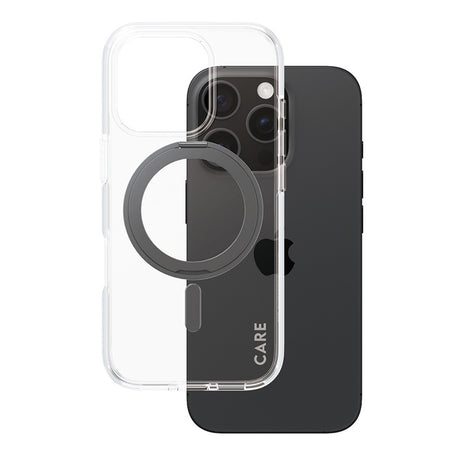 Husa de protectie PanzerGlass® CARE Feature Black Kickstand & MagSafe compatibil cu iPhone 16 Pro, Transparent