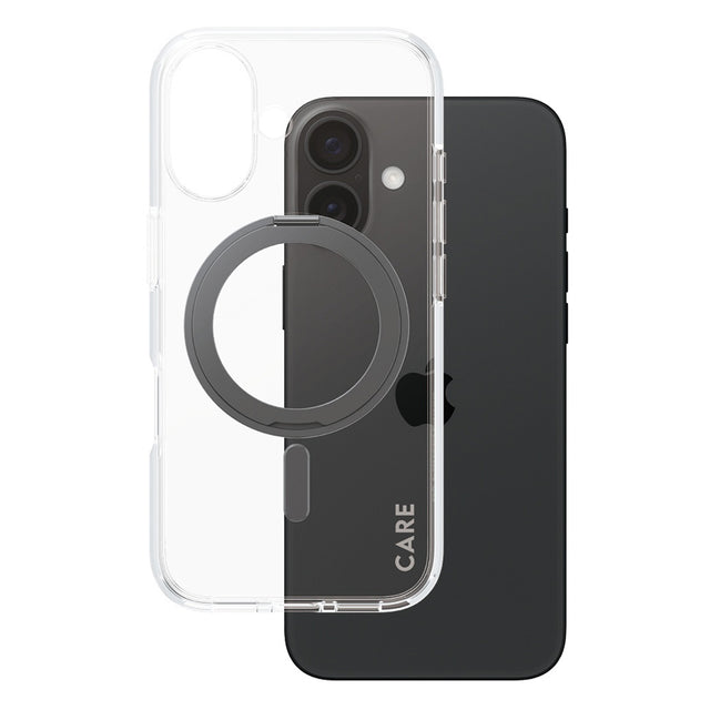 Husa de protectie PanzerGlass® CARE Feature Black Kickstand & MagSafe compatibil cu iPhone 16, Transparent
