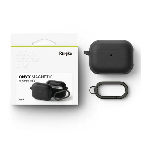 Casti Ringke Protection Case Onyx Magnetic, for AirPods Pro 3, Non-Slip Texture, Carabiner Hole, Negru