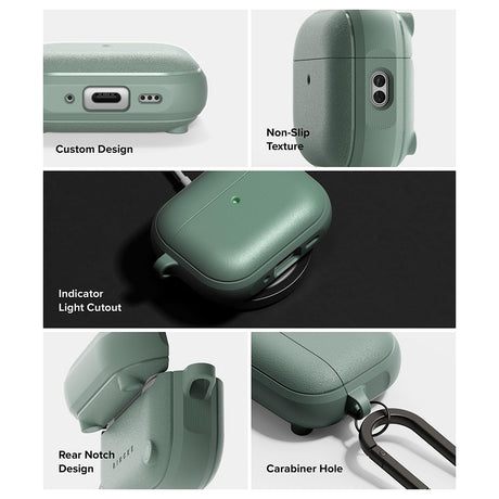 Casti Ringke Protection Case Onyx Magnetic, for AirPods Pro 3, Non-Slip Texture, Carabiner Hole, Sage Green