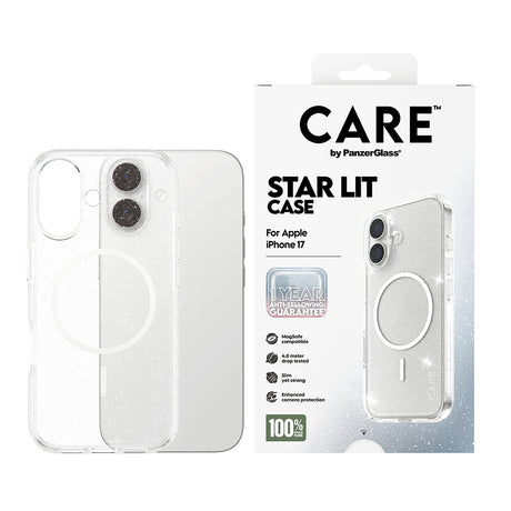 Husa de protectie PanzerGlass® CARE Flagship Urban Explorer Star Lit White MagSafe compatibil cu iPhone 17, Transparent
