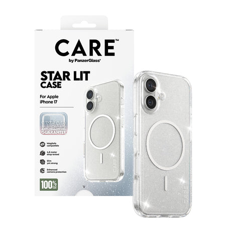 Husa de protectie PanzerGlass® CARE Flagship Urban Explorer Star Lit White MagSafe compatibil cu iPhone 17, Transparent