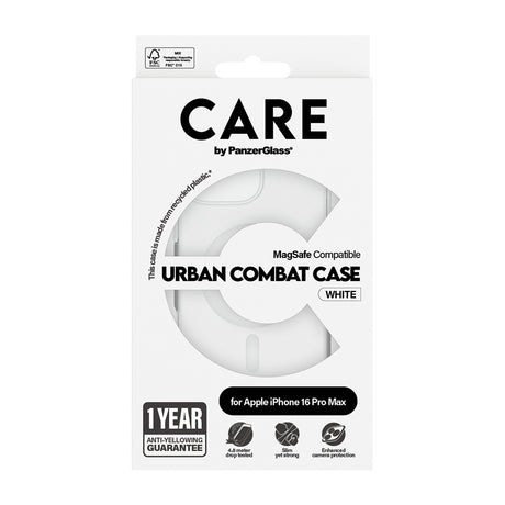 Husa de protectie PanzerGlass® CARE Flagship Urban Combat White MagSafe compatibil cu iPhone 16 Pro, Transparent