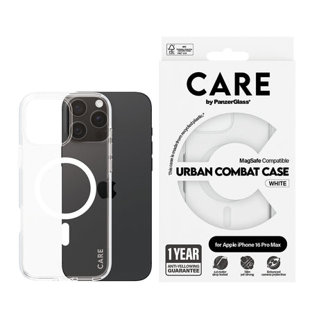 Husa de protectie PanzerGlass® CARE Flagship Urban Combat White MagSafe compatibil cu iPhone 16 Pro Max, Transparent