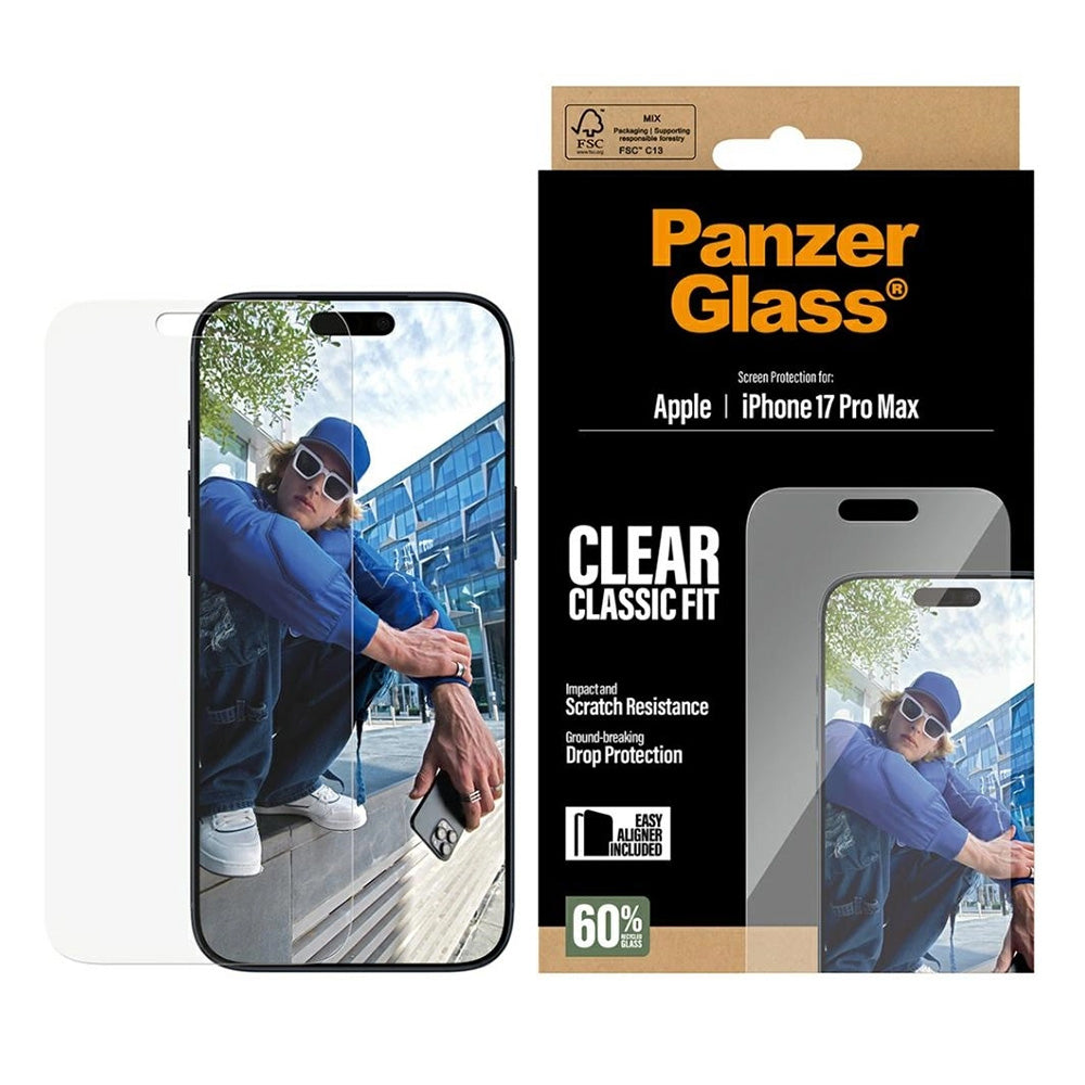 Folie de protectie PanzerGlass® Classic Fit w. EasyAligner compatibil cu iPhone 17 Pro Max, Transparent