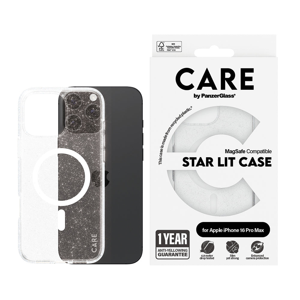 Husa de protectie PanzerGlass® CARE Flagship Urban Combat Star Lit White MagSafe compatibil cu iPhone 16 Pro Max, Transparent