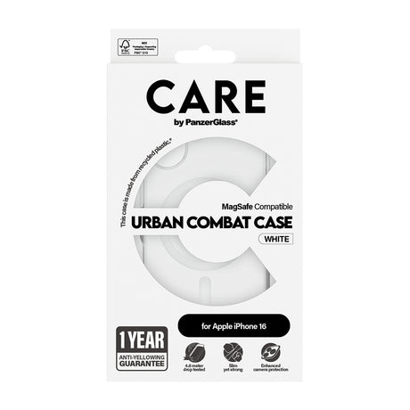 Husa de protectie PanzerGlass® CARE Flagship Urban Combat White MagSafe compatibil cu iPhone 16, Transparent