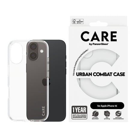 Husa de protectie PanzerGlass® CARE Flagship Urban Combat compatibil cu iPhone 16, Transparent