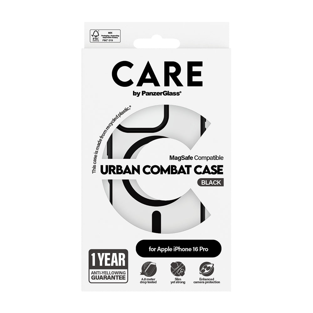 Husa de protectie PanzerGlass® CARE Flagship Urban Combat Black MagSafe compatibil cu iPhone 16 Pro, Negru