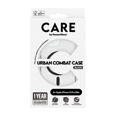 Husa de protectie PanzerGlass® CARE Flagship Urban Combat Black MagSafe compatibil cu iPhone 16 Pro Max, Transparent