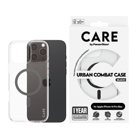 Husa de protectie PanzerGlass® CARE Flagship Urban Combat Black MagSafe compatibil cu iPhone 16 Pro Max, Transparent