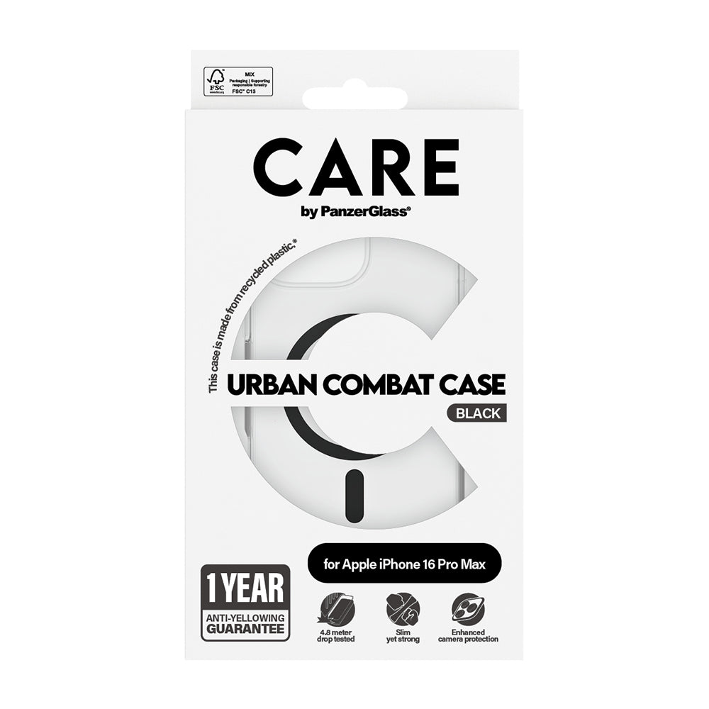 Husa de protectie PanzerGlass® CARE Flagship Urban Combat Black MagSafe compatibil cu iPhone 16 Pro, Transparent