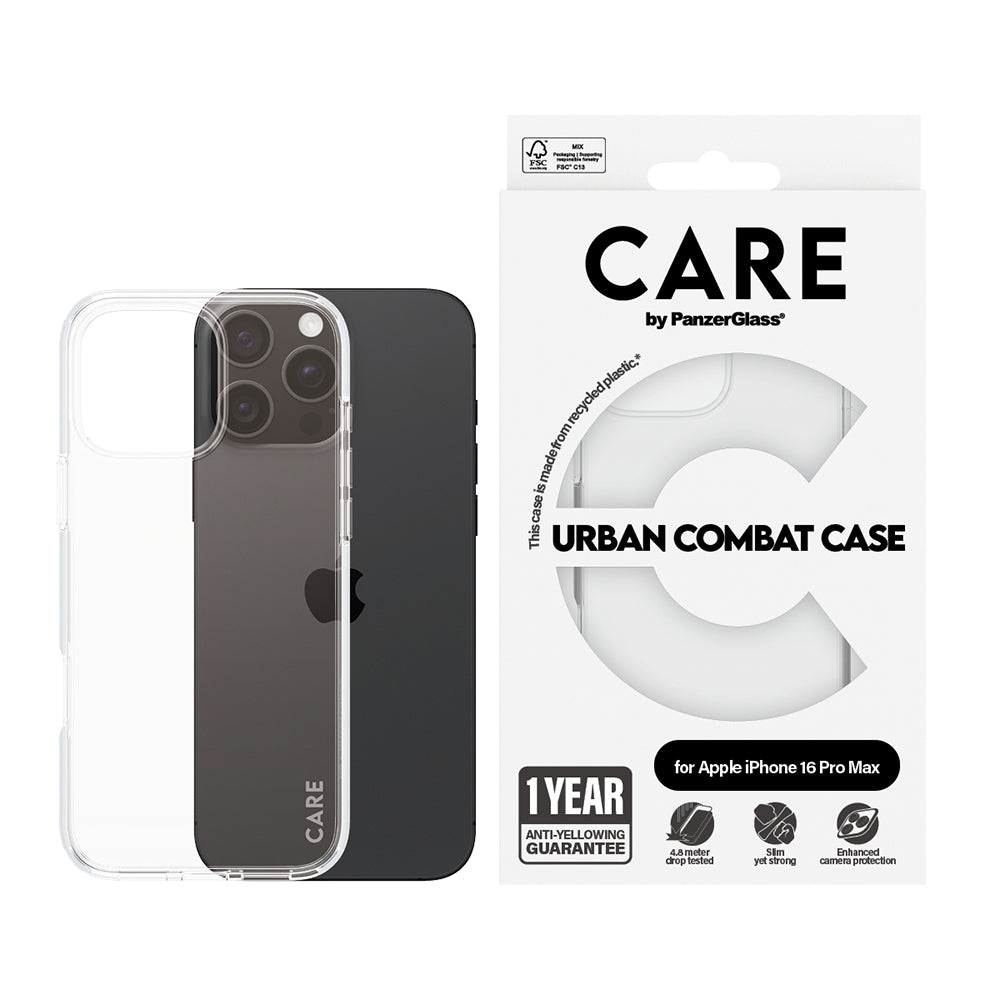 Husa de protectie PanzerGlass® CARE Flagship Urban Combat compatibil cu iPhone 16 Pro, Transparent