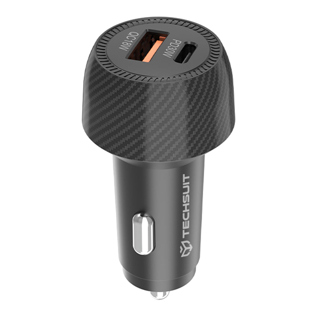 Incarcator Techsuit Car CarbonVolt (C7), Fast Charge 48W, USB, Type-C, QC3.0 18W, PD30W, Negru