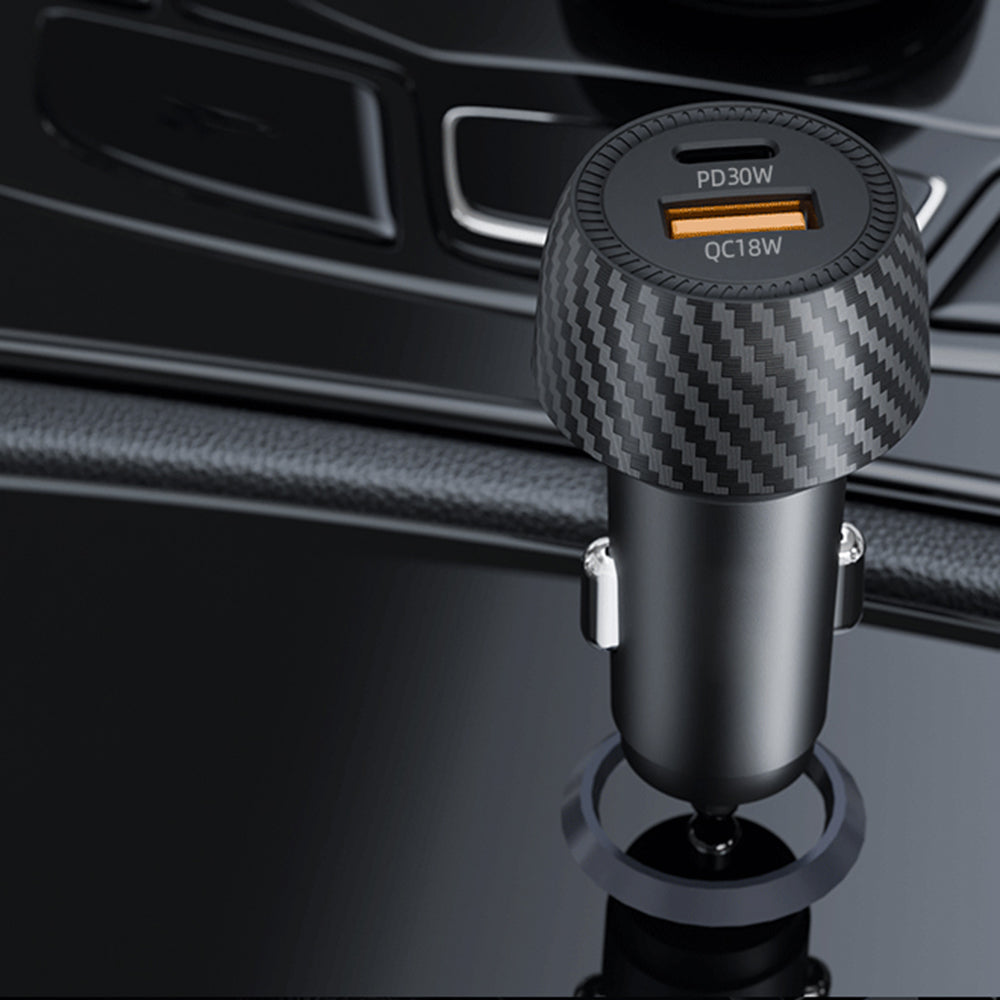 Incarcator Techsuit Car CarbonVolt (C7), Fast Charge 48W, USB, Type-C, QC3.0 18W, PD30W, Negru