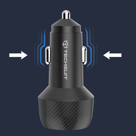 Incarcator Techsuit Car CarbonVolt (C7), Fast Charge 48W, USB, Type-C, QC3.0 18W, PD30W, Negru